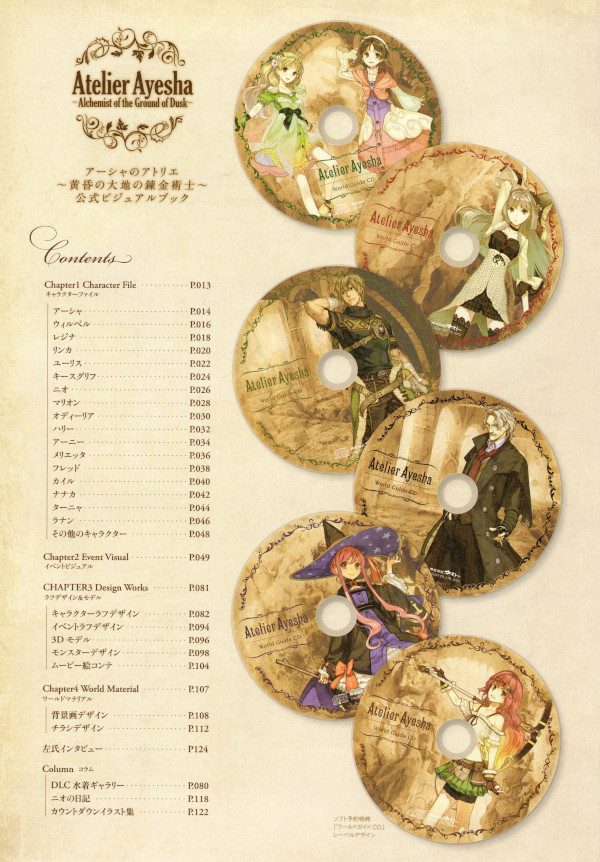 「アーシャのアトリエ 公式ビジュアルブック」の目次ページ