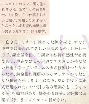 「エスカ&ロジーのアトリエ 公式ビジュアルブック」に載っているエスカの概要