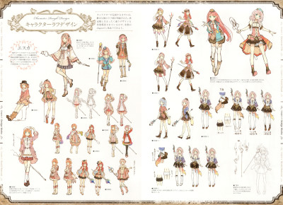 「エスカ&ロジーのアトリエ 公式ビジュアルブック」のエスカのキャラクターラフデザインページ