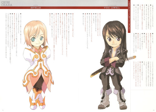 「テイルズオブヴェスペリア イラストレーションズ 藤島康介のキャラクター仕事」のチビキャラに関する対談の冒頭2ページ